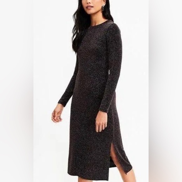 LOFT Midi Multi-Colour Shimmer Knit Dress - Picture 2 of 9